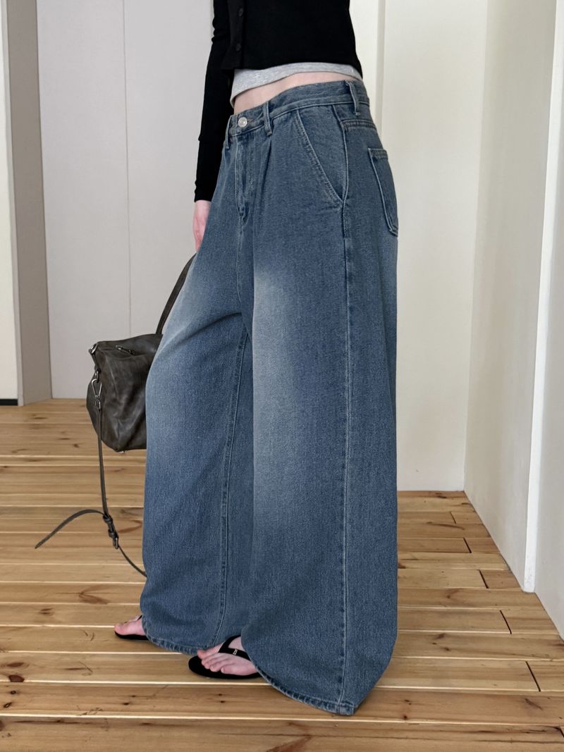 [ORIGINAL] Melted Pintuck Denim Wide Pants