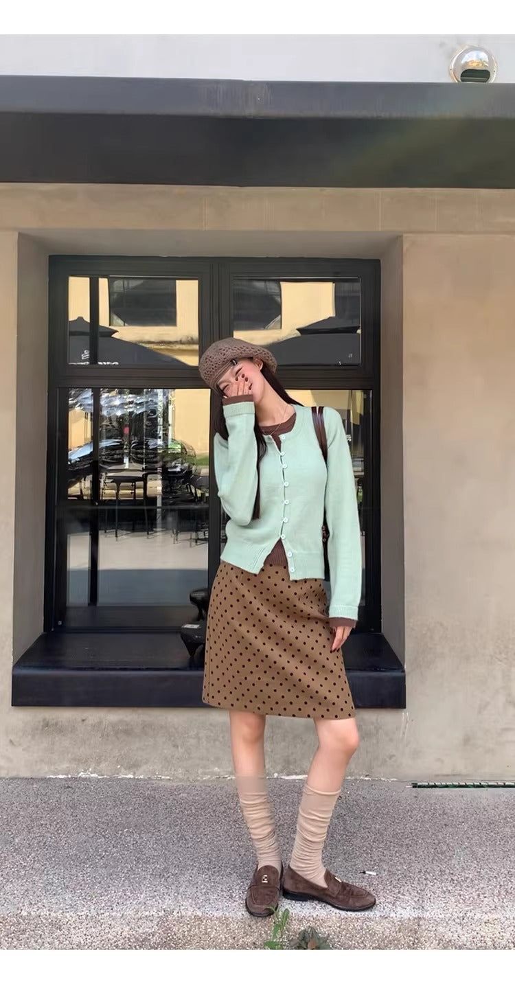 Mint Brown Layered Cardigan Knitwear