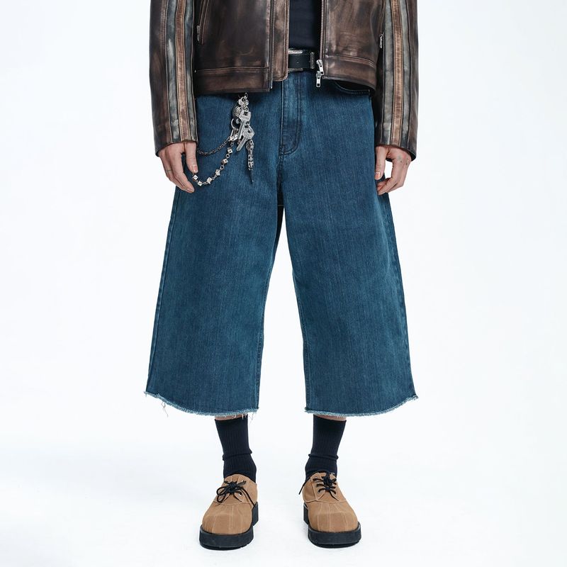 Cut-off Capri Denim Pants - DEEP BLUE