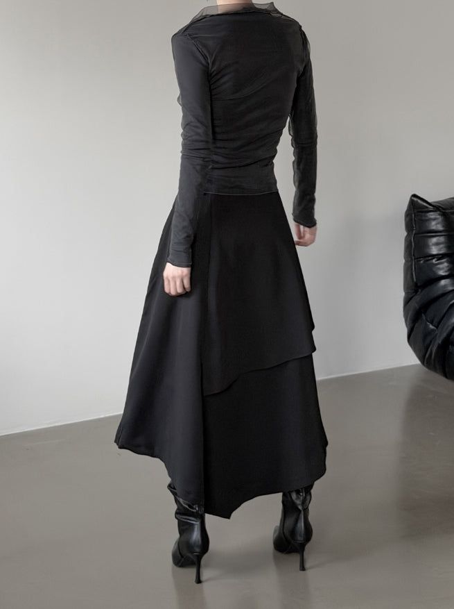 Folden Mesh Layered Collar Tee