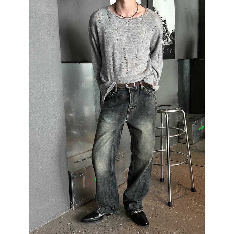 [F/W] Deep blue curve denim pants