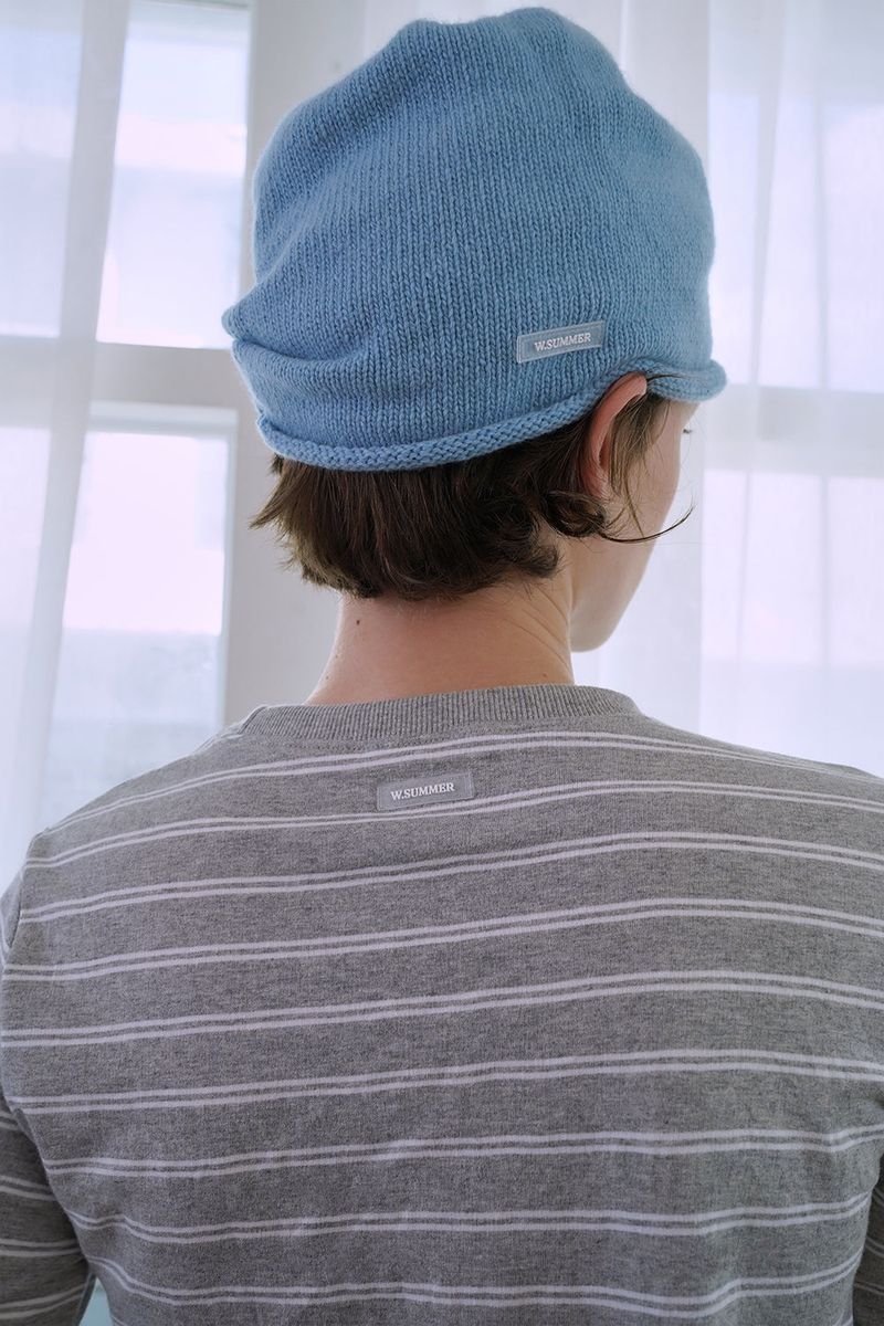 Soft shirring beanie_skyblue