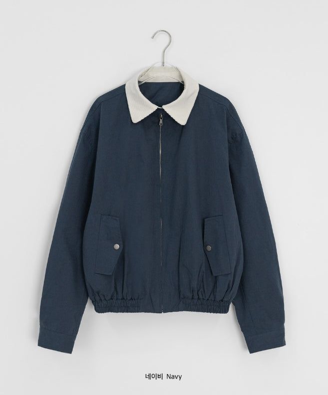 Tupe Coloring Collar Matching Collar Blouson Jumper