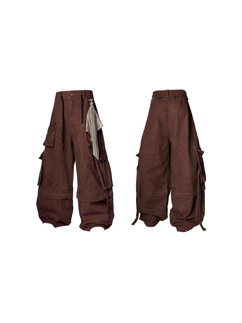 RELABEL Spatial Relations (Quartet) Eight-pocket Overlapping Detachable Distressed Multi-colour Double-jointed Workwear Ribbon Trousers