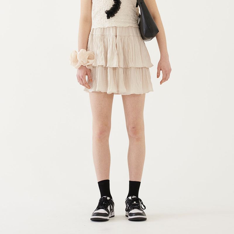 RUFFLED MINI SKIRT (BEIGE)