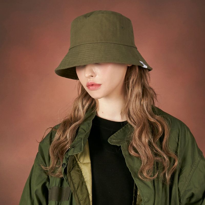 Herringbone label bucket hat KHAKI