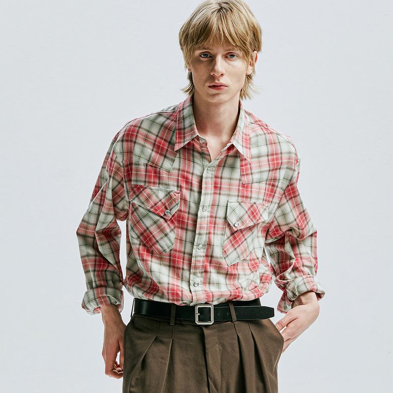 03s plaid western shirt red