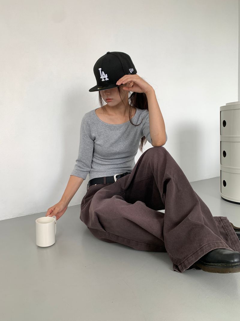 BOAT NECK MID SLEEVE TEE (4C)