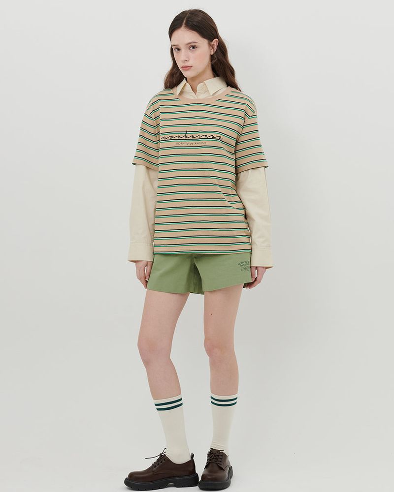 STRIPE LOGO T-SHIRT [BEIGE]