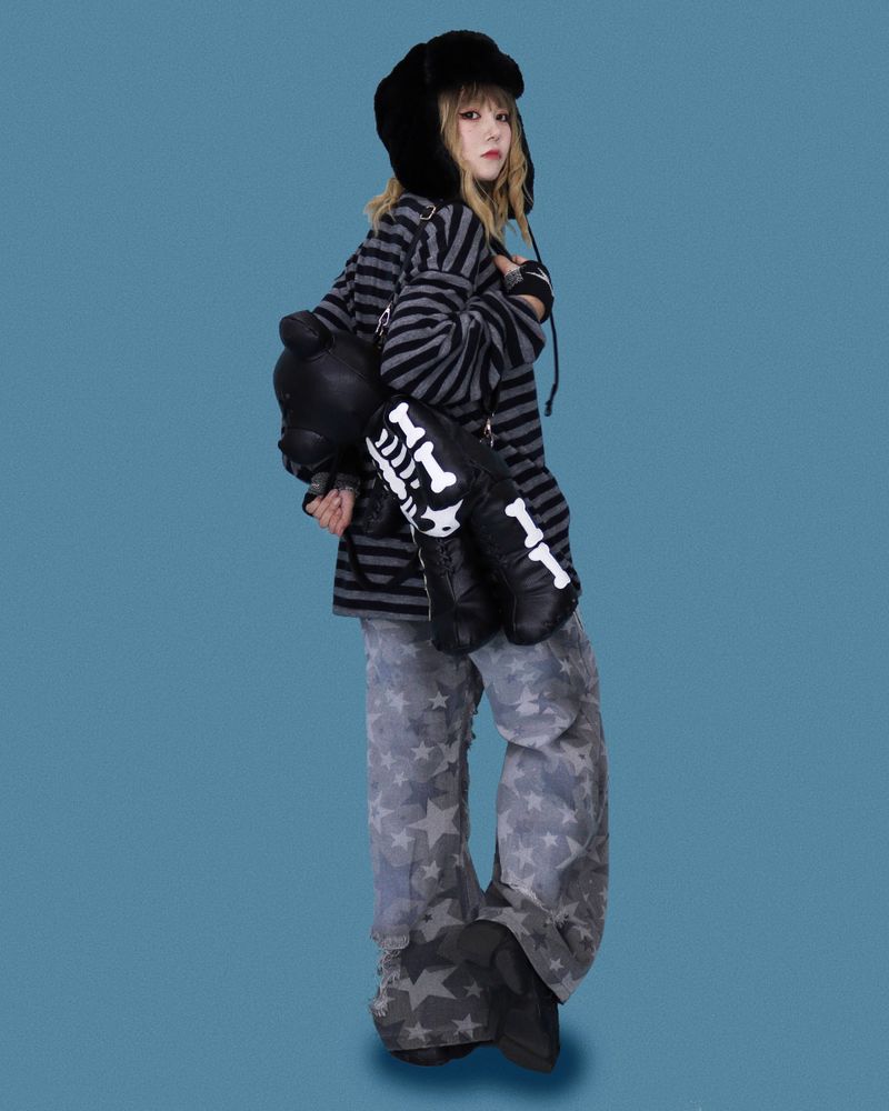 star damage denim pants