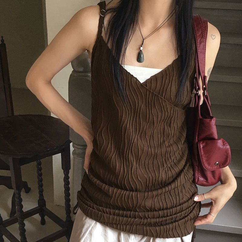 [MADE]  Mark Pleats Wrap Shirring Layered Mini Sleeveless Dress