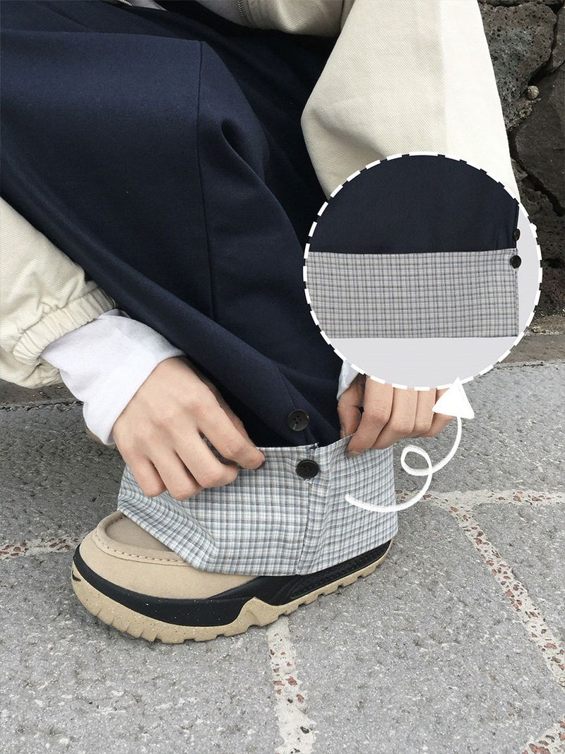 Checky Button Roll-up Wide Pants (2c)