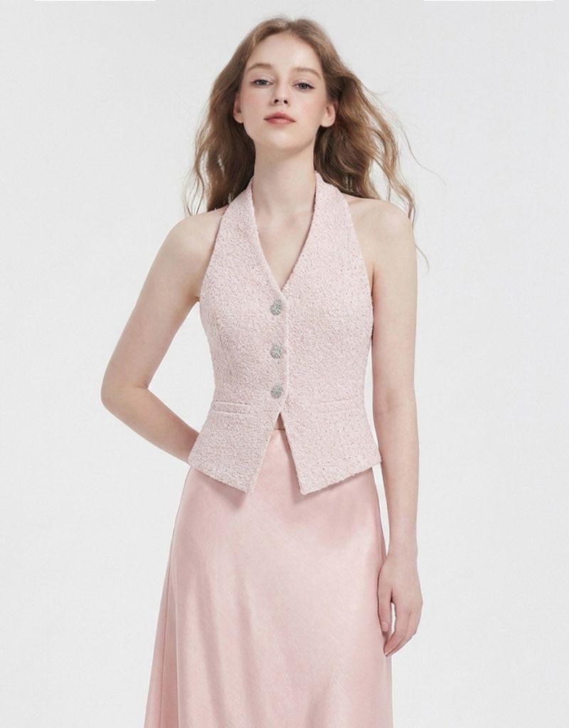 TWEEDY-A（ツウィーディア）の「[PRE-FALL] [ATELIER]ジェーン ツイード ジュエルポイント ホルターネックベスト ピンク（トップス）」