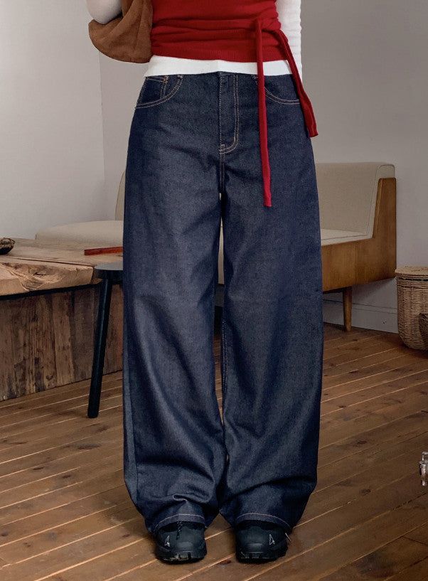Non-Fade Back Line Wide Denim Pants