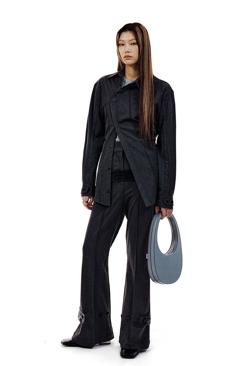 LEATHER STRAP TAILORED PANTS