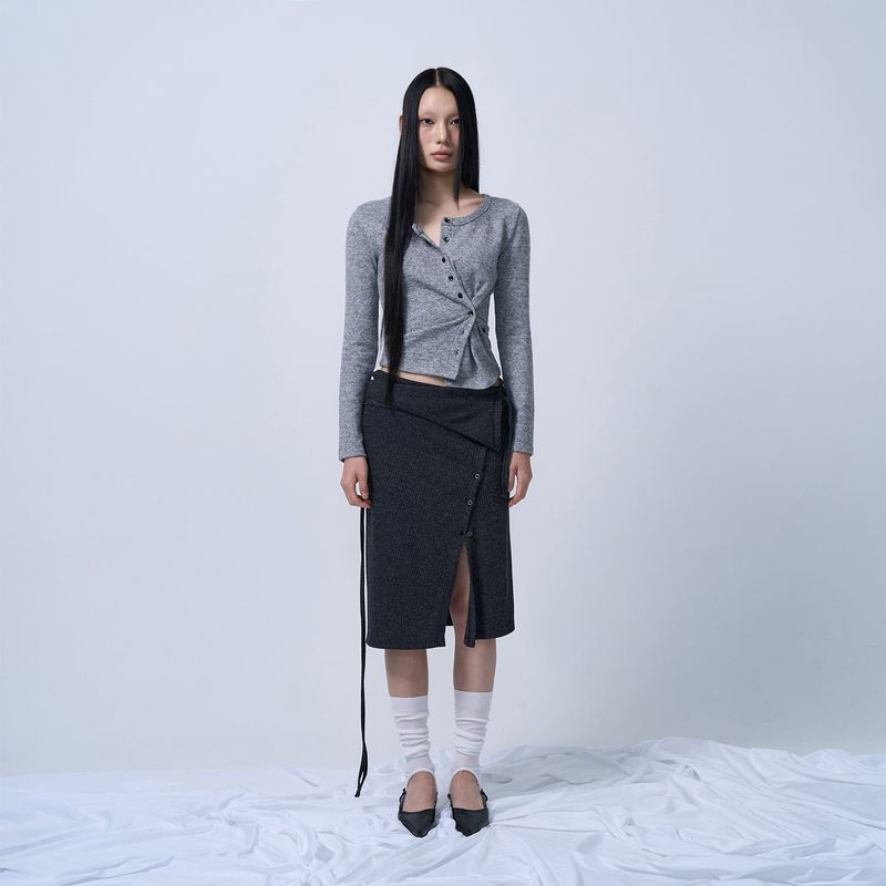 SIDE BUTTON POINT KNIT CARDIGAN (MELANGE GRAY)