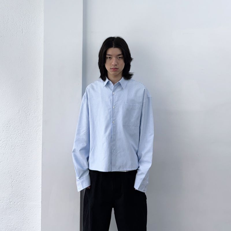 FADE MEET（フェードミート）の「Daily Short-Length Stripe Shirt（Tops）」