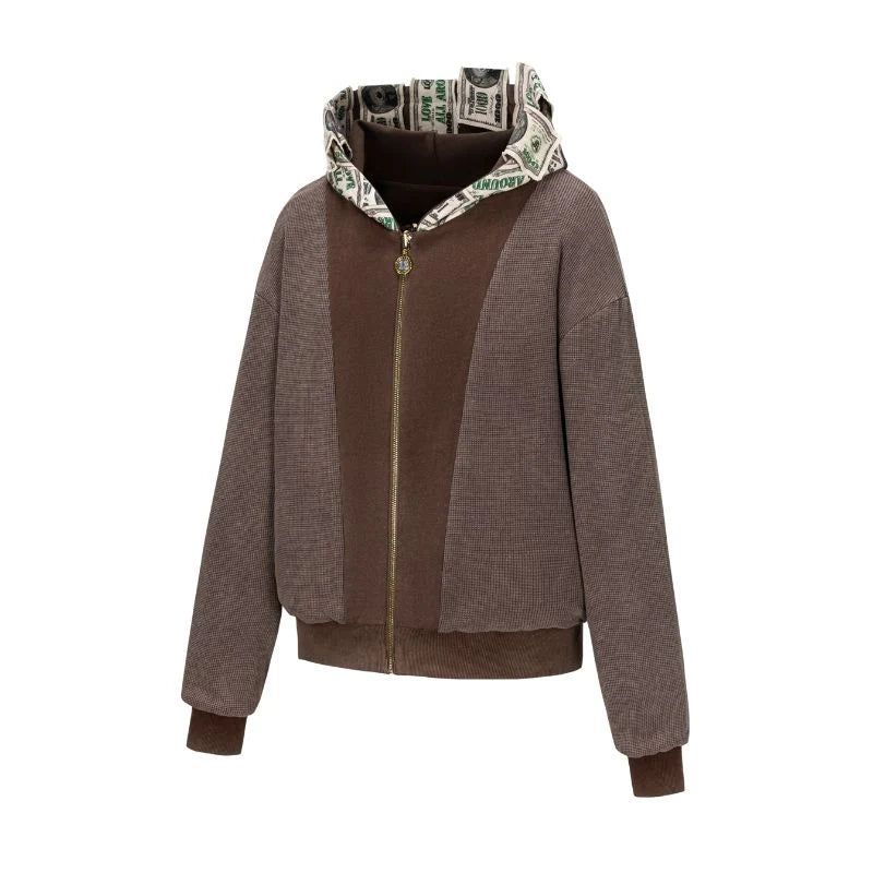 13DE MARZO Bear Cash Zipper Hoodie Brown