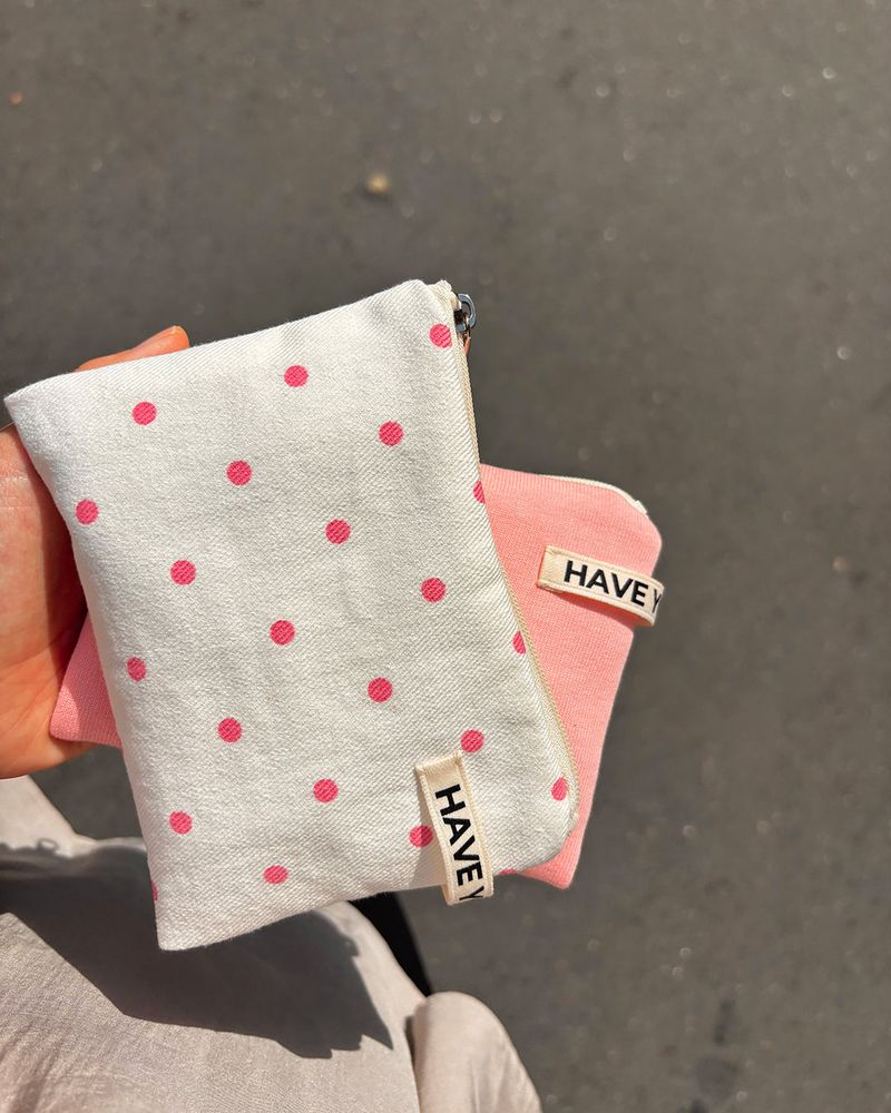 Dot flat pouch - pink , M size