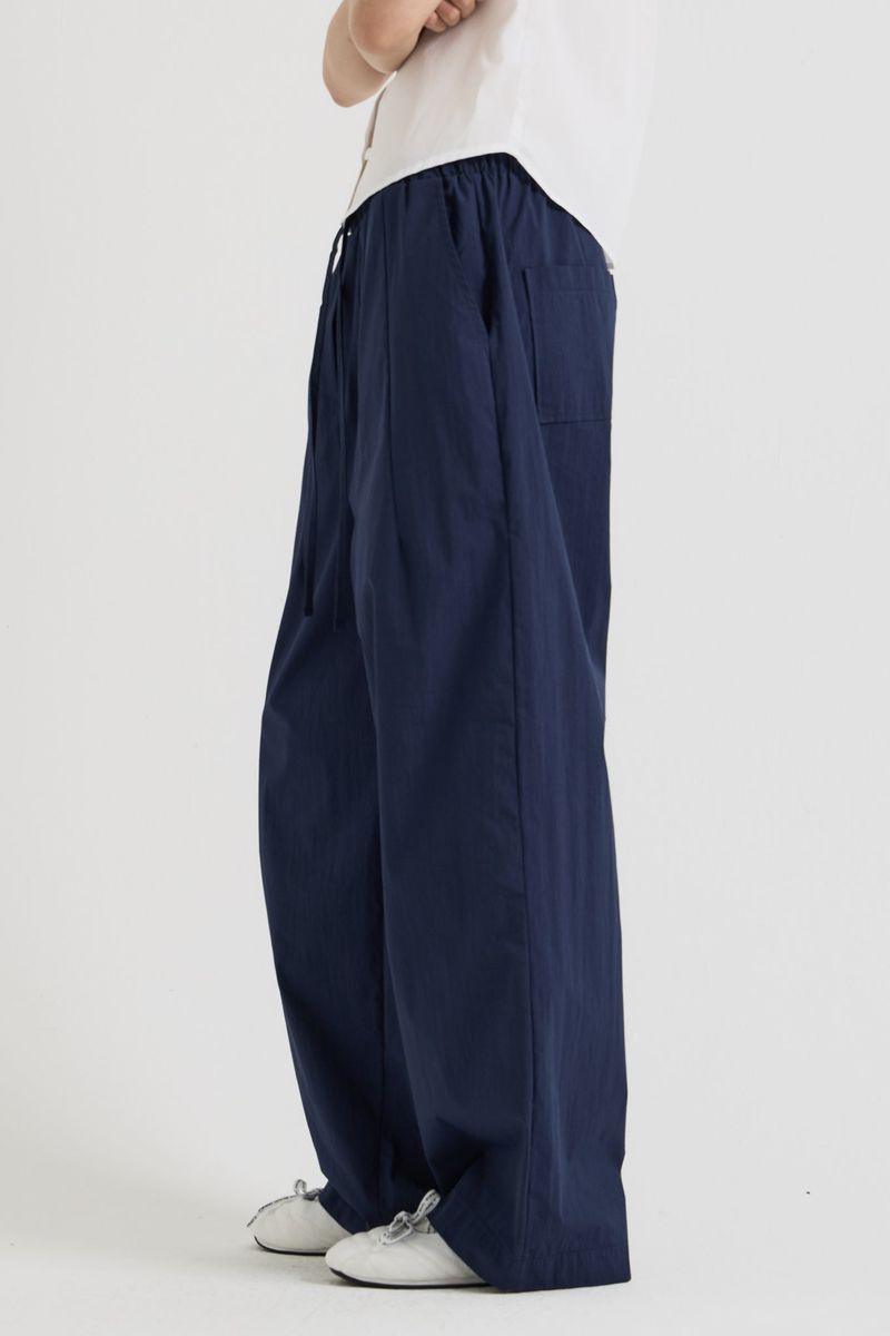Cotton wide banding pants, Navy