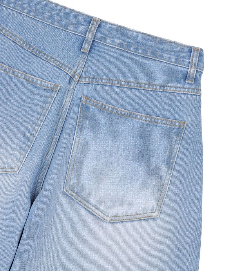 Curved Western Stud Denim Pants - Light Blue