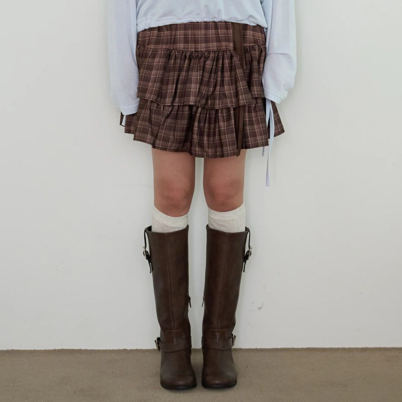 PINK PINEAPPLE（ピンクパイナップル）の「SONNET RIBBON CHECK TIERED SKIRT（Skirts）」