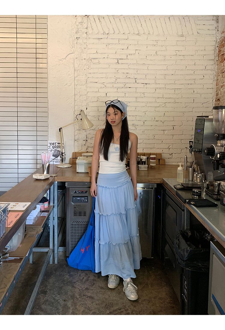 sky frill cancan long skirt