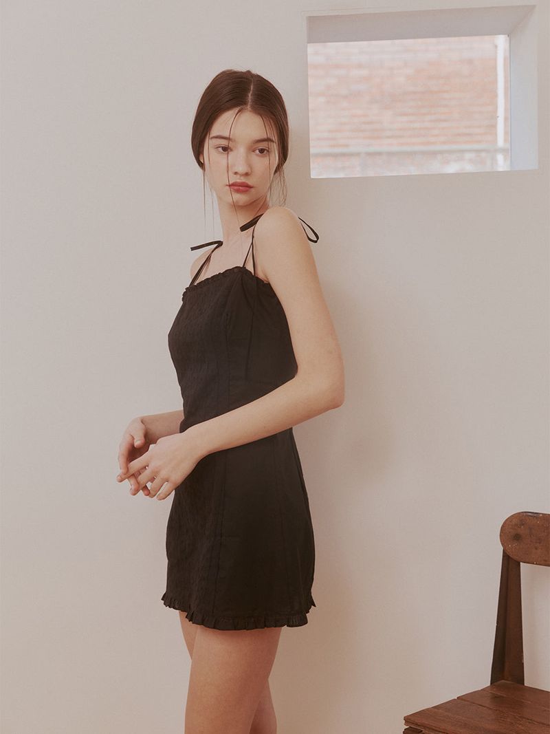 Lace frill mini dress (Black)