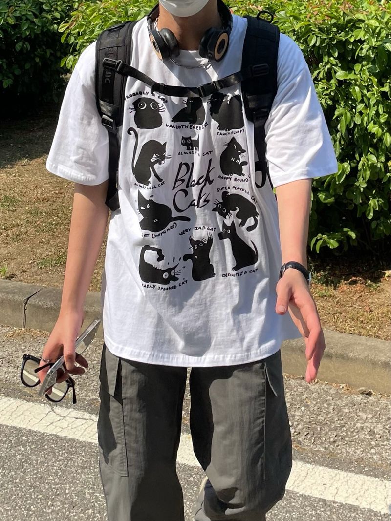  LAZY CAT HALF T-SHIRTS(2COLOR)