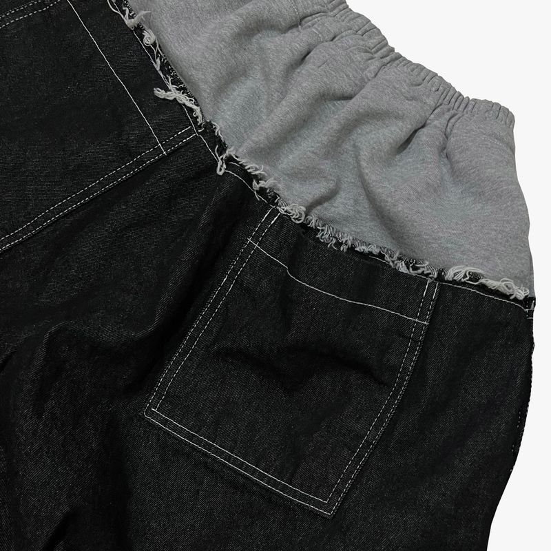 layered deconstructed denim capri shorts_black