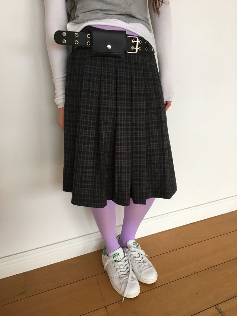 YWD プレイドプリーツスカート + ベルト (3color)