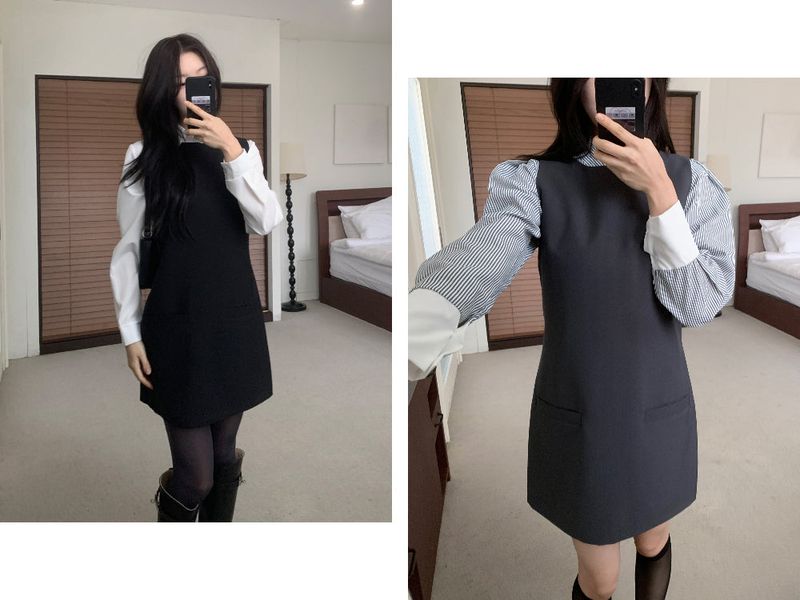 Classic Mae Simple Line Two-Pocket Mini Dress
