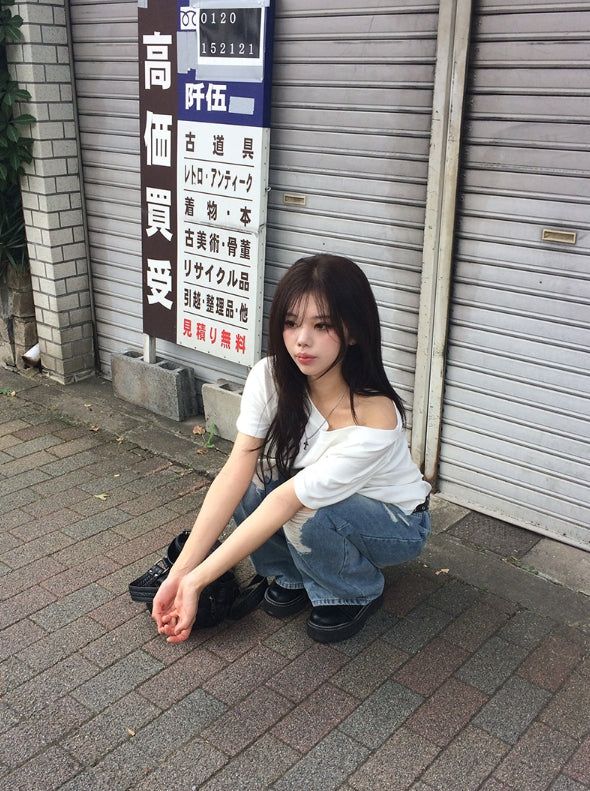 Formyu Damage Denim Washing Wide Pants