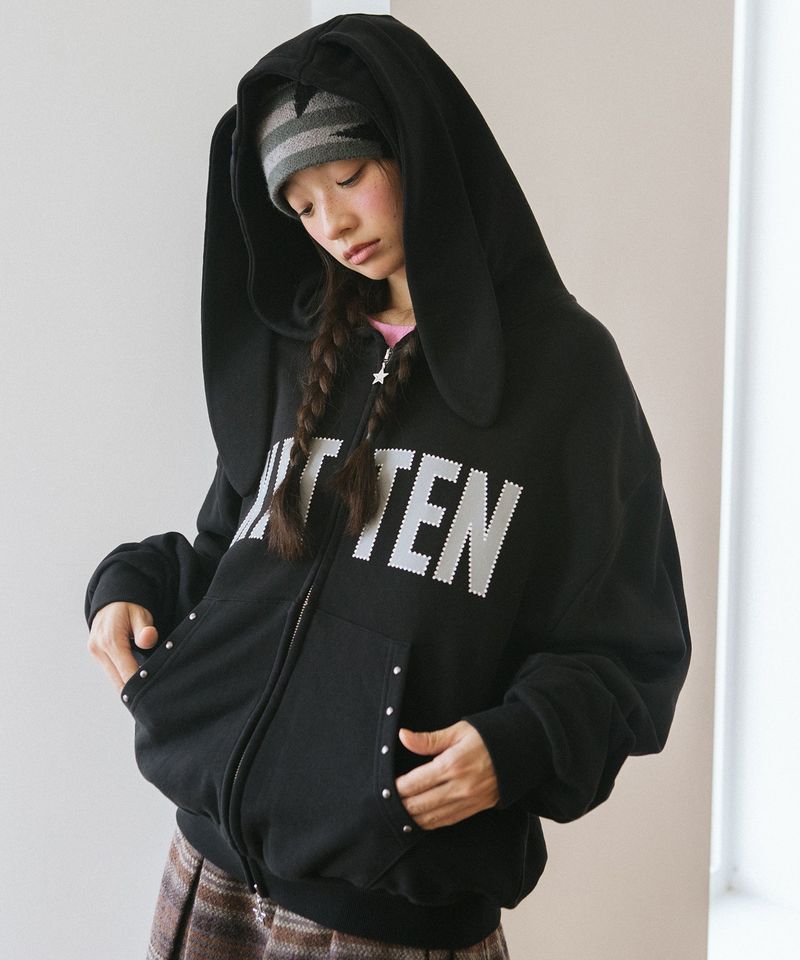 cavish（カビシ）の「KITTEN EARS ZIP UP HOODIE BLACK(CV2GFFM484A)（Tops）」