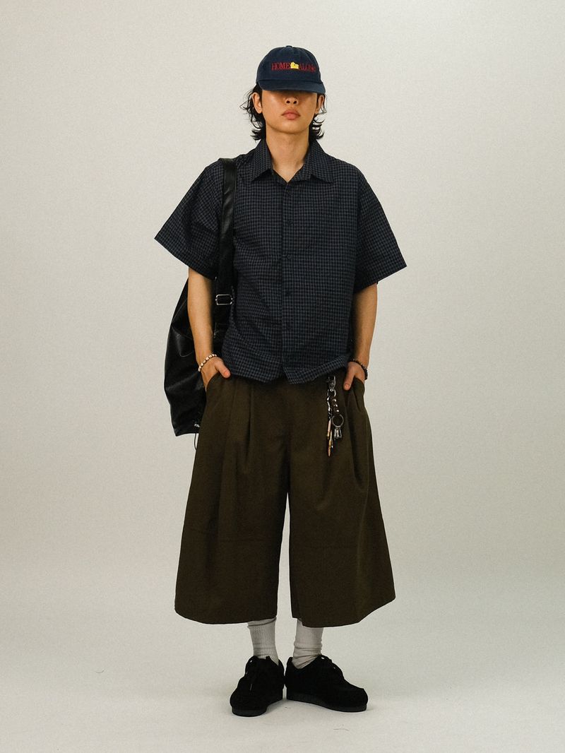 KEN Wrinkle Crop Check Half Shirts