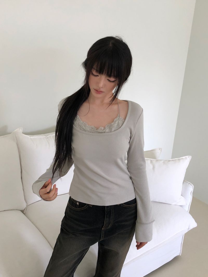 Mapin U-Neck Layered Long-Sleeve T-Shirt