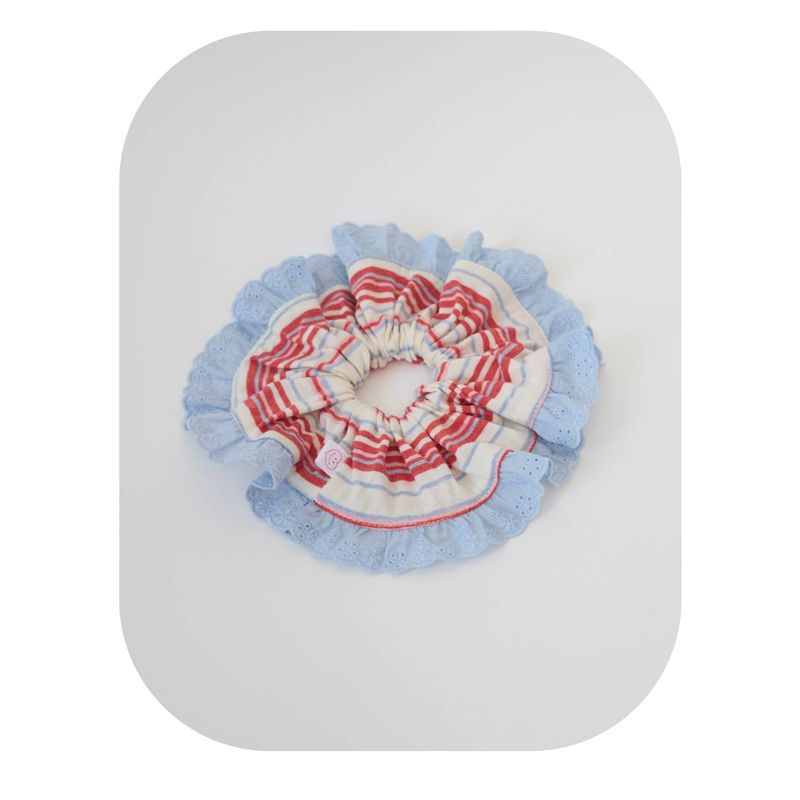 stripe lace scrunchie red / blue