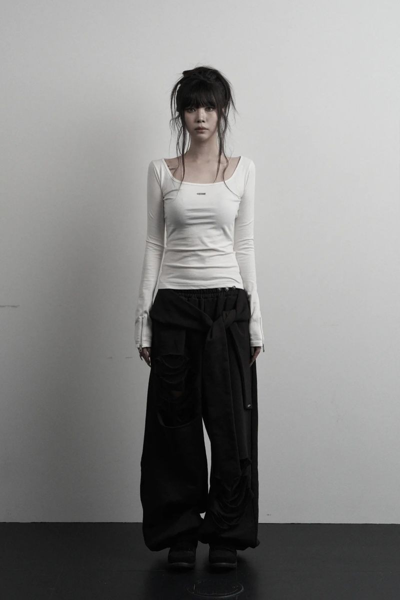 [label] back two-way zipper long sleeve (white)