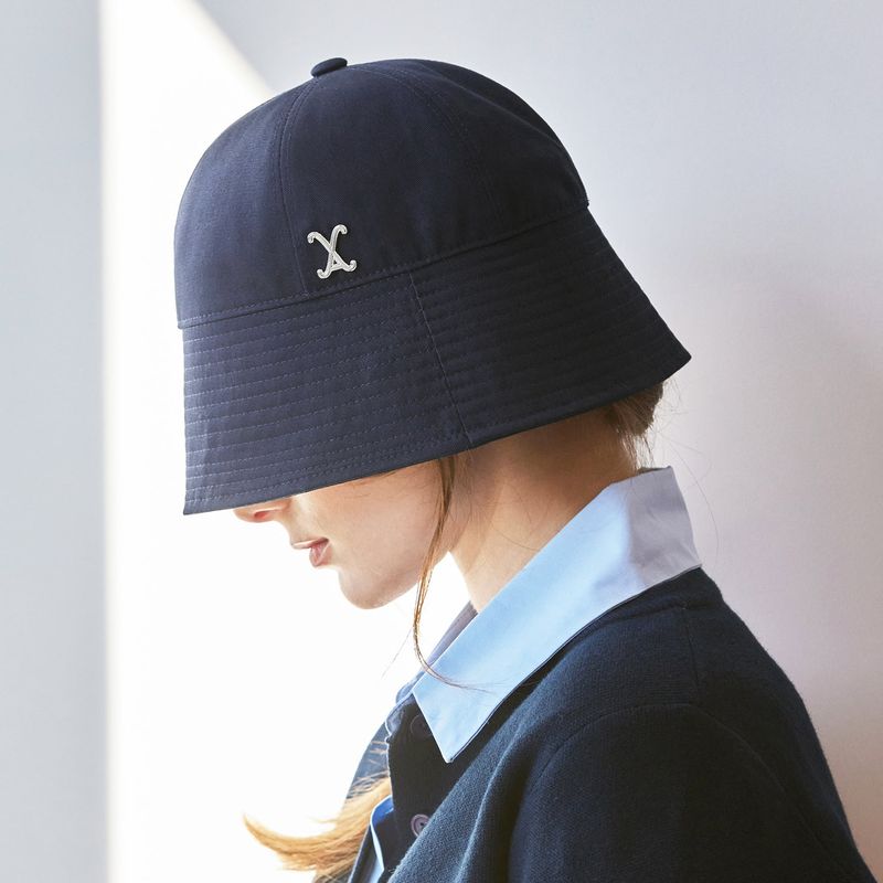 VA Curved Stud Round Drop Bucket Hat / Navy