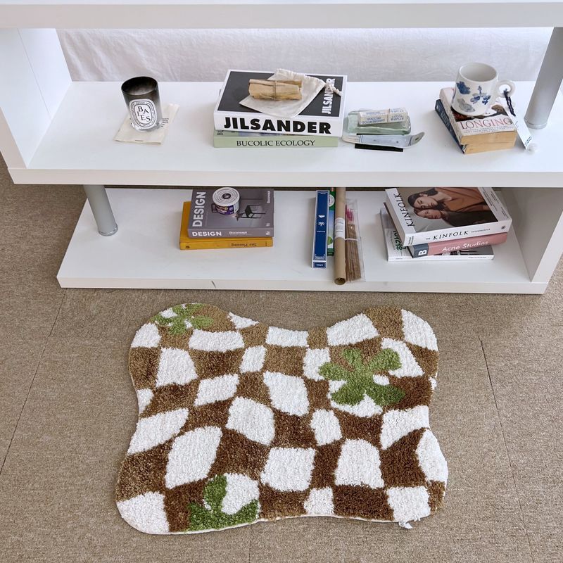 Green flower wave checkerboard tufting rug