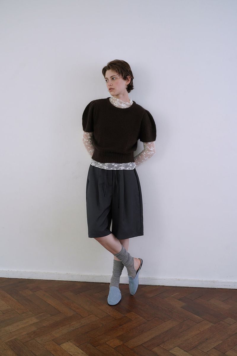 Puff raccoon half knit_brown
