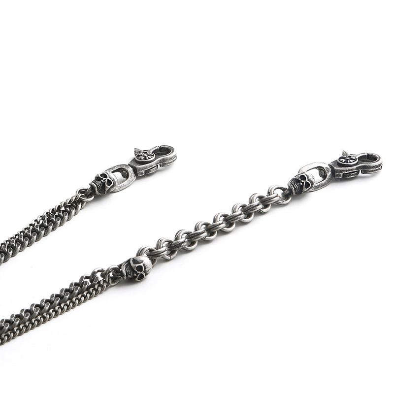 SVC-516 Antique Silver 2-Stripe Skull Fashion Pants Chain