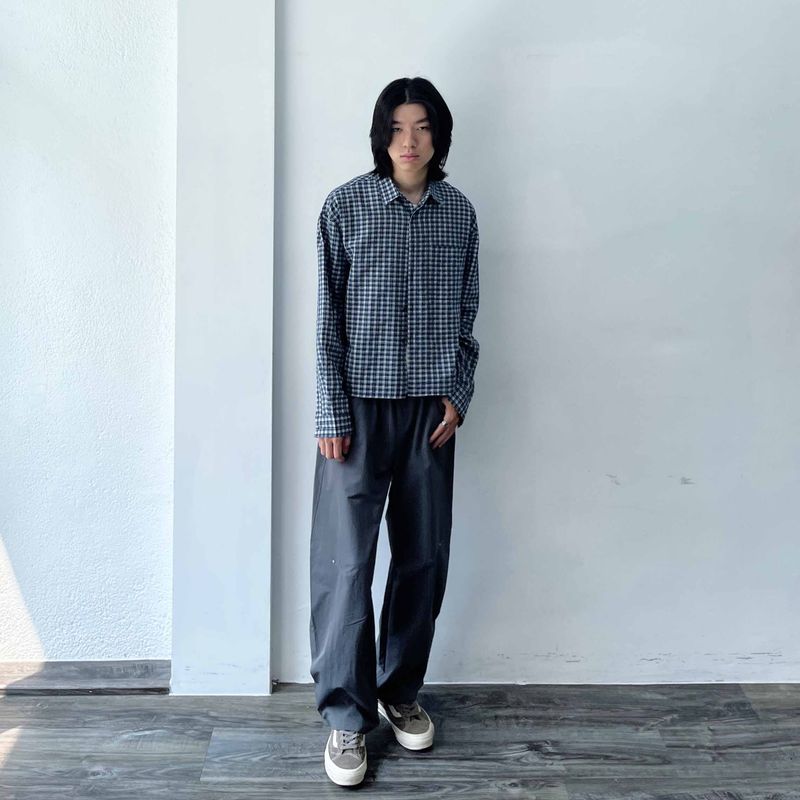 Retro Gradient Check Cropped Shirt