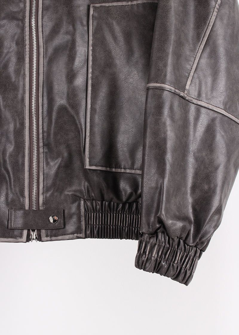 NON COLLAR LEATHER JACKET