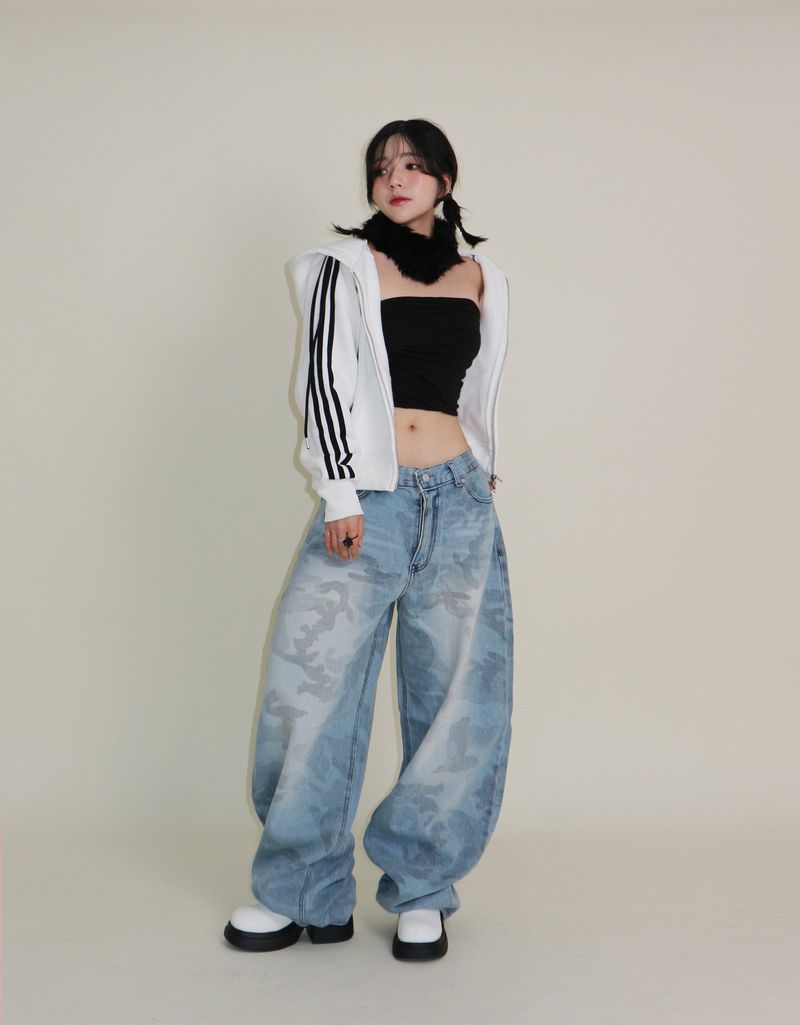 UZYOUNG（ユズヨン）の「カモフラージュゼブラワイドデニムパンツ（パンツ）」