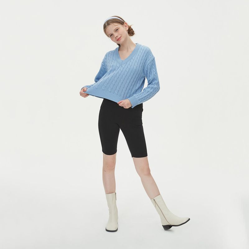 V NECK CABLE CROP KNIT_SKY BLUE