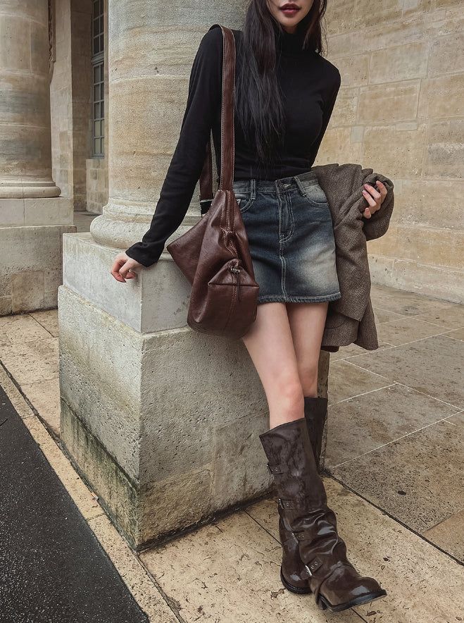 Lao washing denim mini skirt