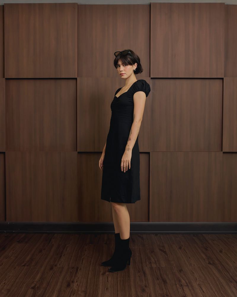 EVIE avery PUFFED SLEEVE DRESS BLACK