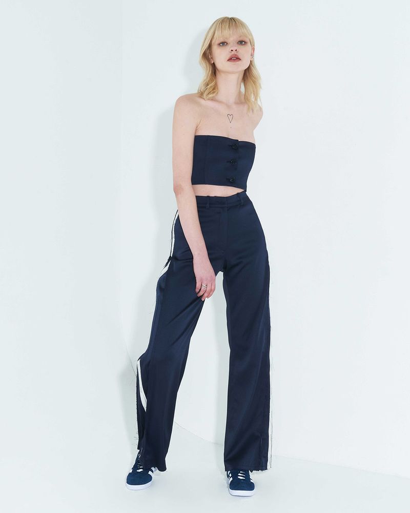 Raw Edge Button Tube Top _ Navy