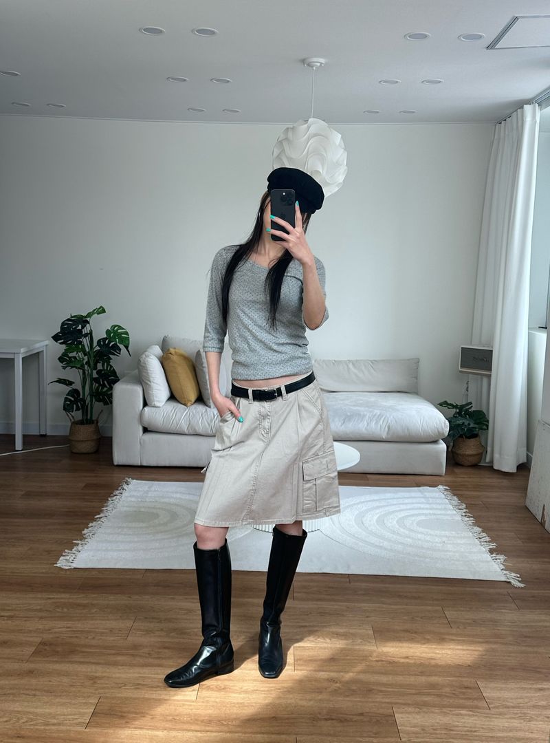 washed cargo midi skirt